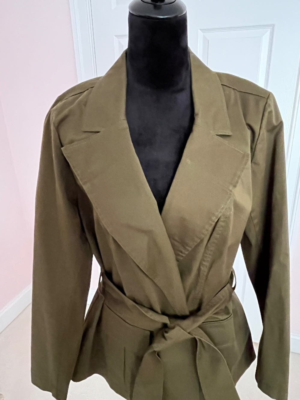 Eloquii Army Green Peplum Belted Blazer Trench Coat 14 - Picture 4 of 11